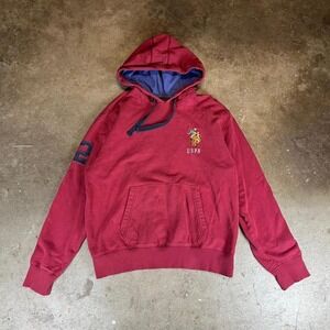 Vintage 90s Red U.S. Polo Assn. hoodie with embroidered logo Size men's large